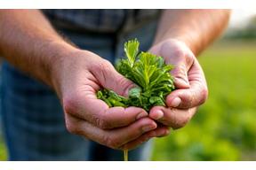 Farmer inspecting crops