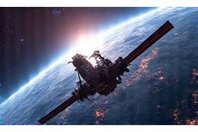 Futuristic satellite orbiting Earth